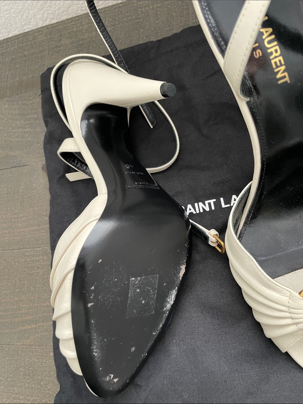Authentic Saint Laurent Alma ring heel open toe cream size 40 worn once! - Picture 4 of 10